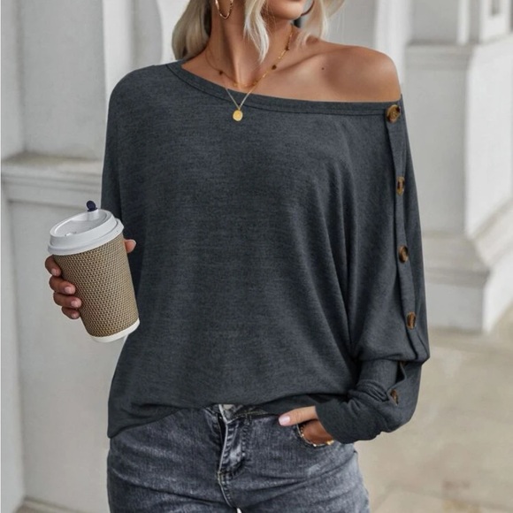 Boho button detail batwing sleeve top - Picture 5 of 6